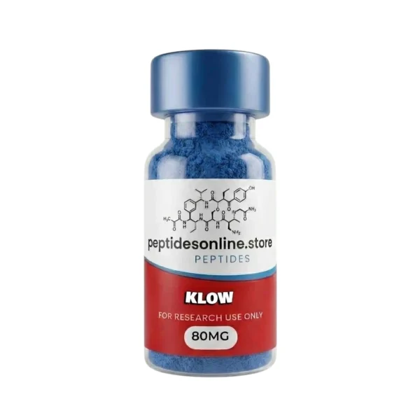 GLOW peptide blend vial containing BPC-157, GHK-Cu, and TB-500 for skin and tissue research.