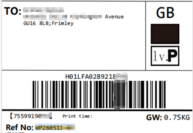 Logistics tracking information for freeze-dried peptide powder shipped to the UK