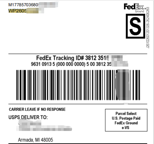Logistics tracking information for freeze-dried peptide powder shipped to the United States