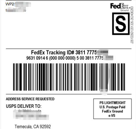 Logistics tracking information for freeze-dried peptide powder shipped to the United States